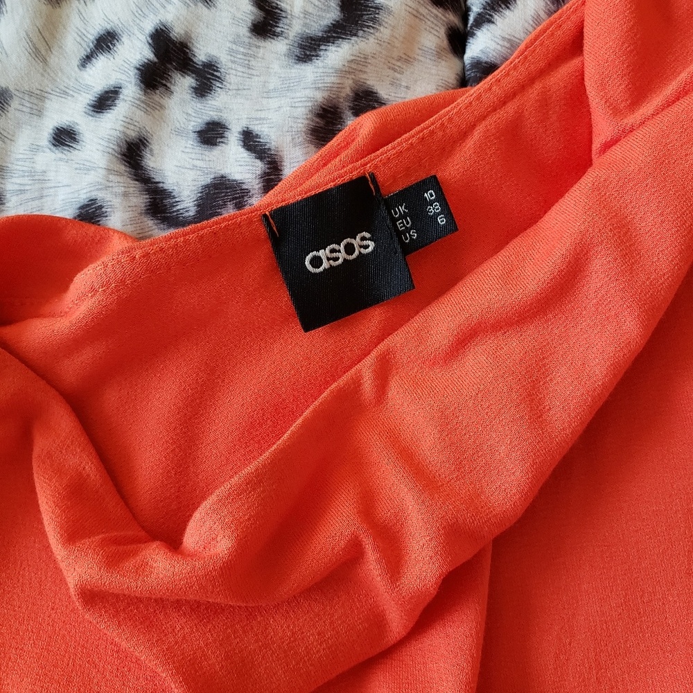 ASOS Orange One-Shoulder Ruffle Top Sz 6 - Picture 6 of 7